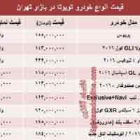 قیمت روز انواع تویوتا در ایران - 17 شهریور 95