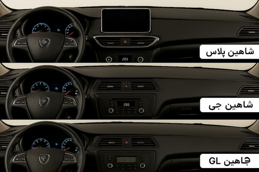 تصویر مقایسه خودرو شاهینG، شاهین GL،شاهین پلاس